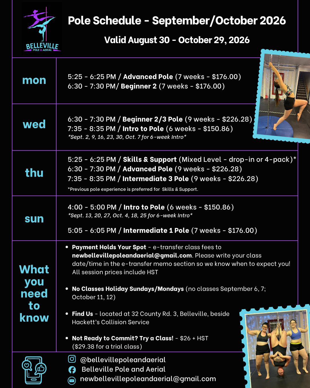 Belleville Pole and Aerial – Pole Schedule September & October